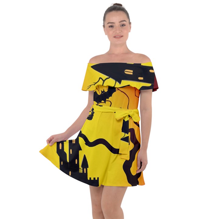 Halloween Night Terrors Off Shoulder Velour Dress