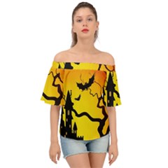 Halloween Night Terrors Off Shoulder Short Sleeve Top by Ket1n9