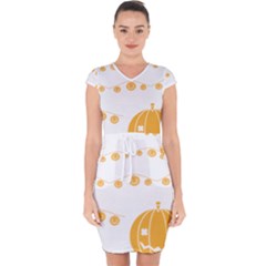 Pumpkin Halloween Deco Garland Capsleeve Drawstring Dress 