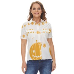 Pumpkin Halloween Deco Garland Women s Short Sleeve Double Pocket Shirt