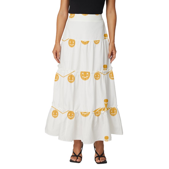 Pumpkin Halloween Deco Garland Tiered Ruffle Maxi Skirt