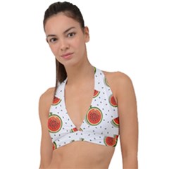 Seamless Background Pattern-with-watermelon Slices Halter Plunge Bikini Top by Ket1n9