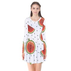 Seamless Background Pattern-with-watermelon Slices Long Sleeve V-neck Flare Dress