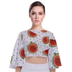 Seamless Background Pattern-with-watermelon Slices Tie Back Butterfly Sleeve Chiffon Top by Ket1n9