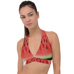 Seamless Background With Watermelon Slices Halter Plunge Bikini Top
