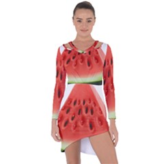 Seamless Background With Watermelon Slices Asymmetric Cut-Out Shift Dress