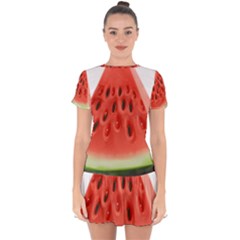 Seamless Background With Watermelon Slices Drop Hem Mini Chiffon Dress