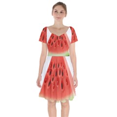 Seamless Background With Watermelon Slices Short Sleeve Bardot Dress