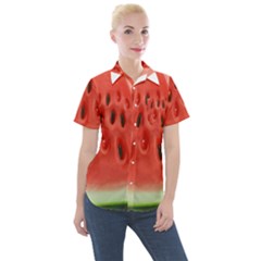 Seamless Background With Watermelon Slices Women s Short Sleeve Pocket Shirt