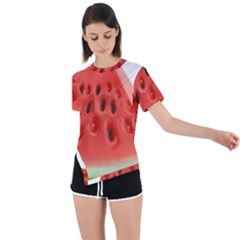 Seamless Background With Watermelon Slices Asymmetrical Short Sleeve Sports T-Shirt