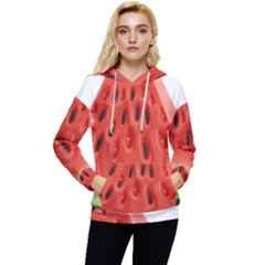 Seamless Background With Watermelon Slices Women s Lightweight Drawstring Hoodie