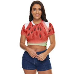 Seamless Background With Watermelon Slices Side Button Cropped T-Shirt
