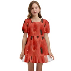 Seamless Background With Watermelon Slices Kids  Short Sleeve Dolly Dress