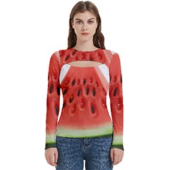 Seamless Background With Watermelon Slices Women s Cut Out Long Sleeve T-Shirt