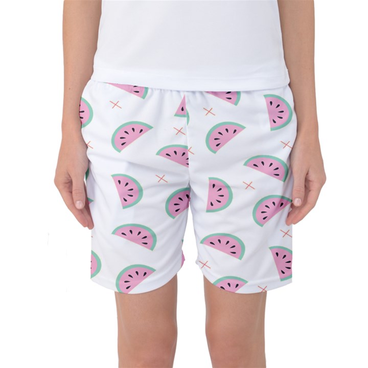 Seamless Background With Watermelon Slices Women s Basketball Shorts