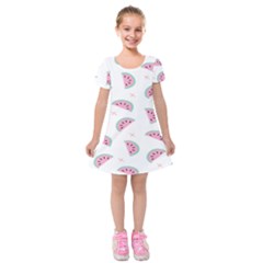 Seamless Background With Watermelon Slices Kids  Short Sleeve Velvet Dress