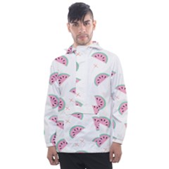 Seamless Background With Watermelon Slices Men s Front Pocket Pullover Windbreaker