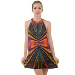 Casanova Abstract Art-colors Cool Druffix Flower Freaky Trippy Halter Tie Back Chiffon Dress by Ket1n9