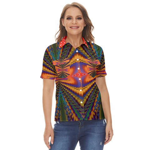 Casanova Abstract Art-colors Cool Druffix Flower Freaky Trippy Women s Short Sleeve Double Pocket Shirt by Ket1n9