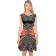 Casanova Abstract Art-colors Cool Druffix Flower Freaky Trippy Capsleeve Midi Dress