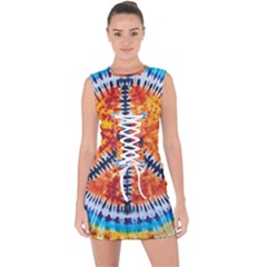 Tie Dye Peace Sign Lace Up Front Bodycon Dress by Ket1n9