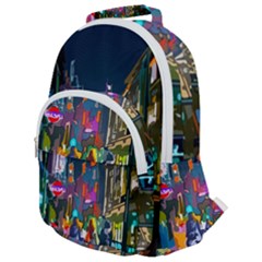 Abstract Vibrant Colour Cityscape Rounded Multi Pocket Backpack