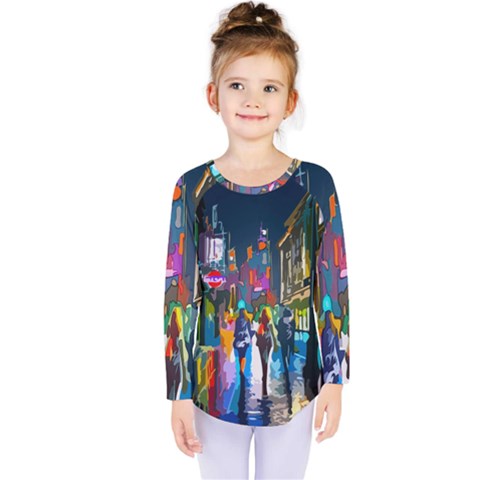 Abstract Vibrant Colour Cityscape Kids  Long Sleeve T-shirt by Ket1n9