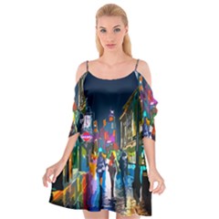 Abstract Vibrant Colour Cityscape Cutout Spaghetti Strap Chiffon Dress by Ket1n9