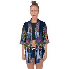 Abstract Vibrant Colour Cityscape Open Front Chiffon Kimono by Ket1n9