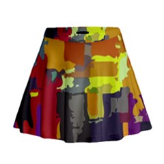 Abstract Vibrant Colour Mini Flare Skirt by Ket1n9