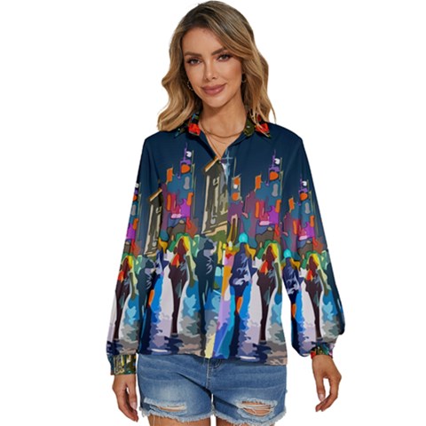 Abstract Vibrant Colour Cityscape Women s Long Sleeve Button Up Shirt by Ket1n9