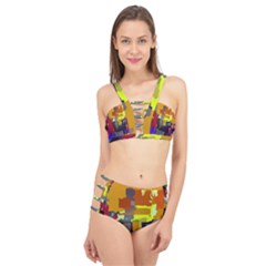 Abstract Vibrant Colour Cage Up Bikini Set by Ket1n9