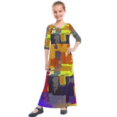 Abstract Vibrant Colour Kids  Quarter Sleeve Maxi Dress by Ket1n9