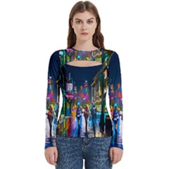 Abstract Vibrant Colour Cityscape Women s Cut Out Long Sleeve T-shirt