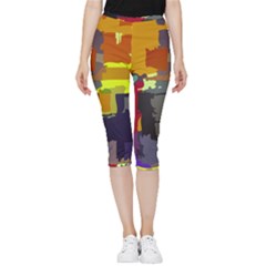 Abstract Vibrant Colour Inside Out Lightweight Velour Capri Leggings  by Ket1n9