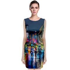 Abstract Vibrant Colour Cityscape Sleeveless Velvet Midi Dress by Ket1n9