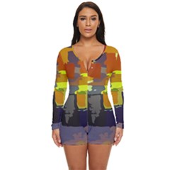 Abstract Vibrant Colour Long Sleeve Boyleg Swimsuit by Ket1n9