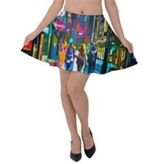 Abstract Vibrant Colour Cityscape Velvet Skater Skirt by Ket1n9