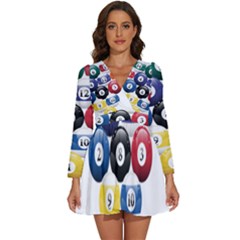 Abstract Vibrant Colour Botany Long Sleeve V-Neck Chiffon Dress 