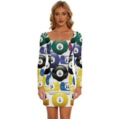 Abstract Vibrant Colour Botany Long Sleeve Square Neck Bodycon Velvet Dress