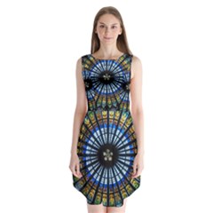 Stained Glass Rose Window In France s Strasbourg Cathedral Sleeveless Chiffon Dress   by Ket1n9