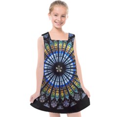 Stained Glass Rose Window In France s Strasbourg Cathedral Kids  Cross Back Dress by Ket1n9