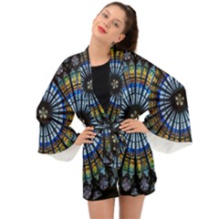 Stained Glass Rose Window In France s Strasbourg Cathedral Long Sleeve Kimono by Ket1n9