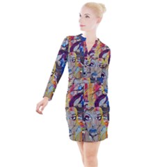 Graffiti Mural Street Art Painting Button Long Sleeve Dress by Ket1n9