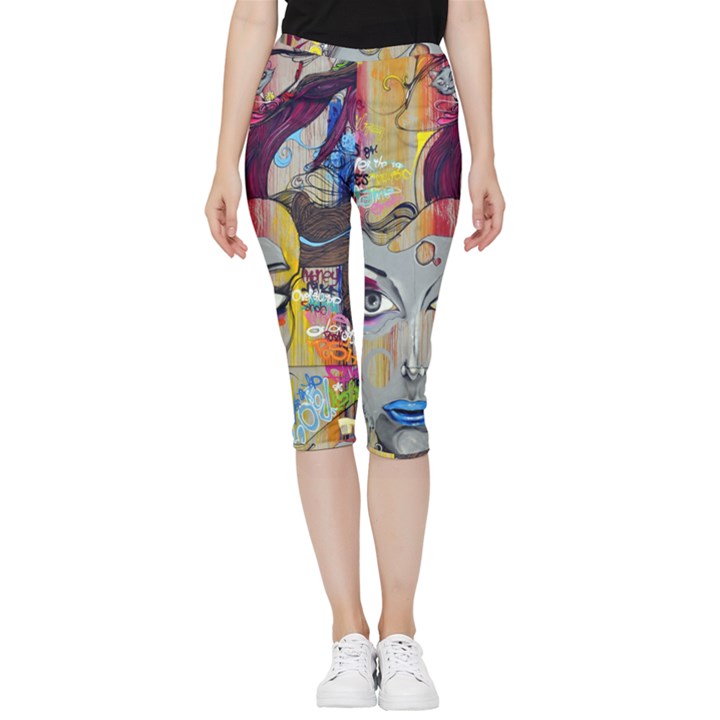 Graffiti Mural Street Art Painting Inside Out Lightweight Velour Capri Leggings 