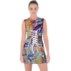 Graffiti Mural Street Art Painting Lace Up Front Bodycon Dress by Ket1n9