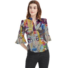 Graffiti Mural Street Art Painting Loose Horn Sleeve Chiffon Blouse