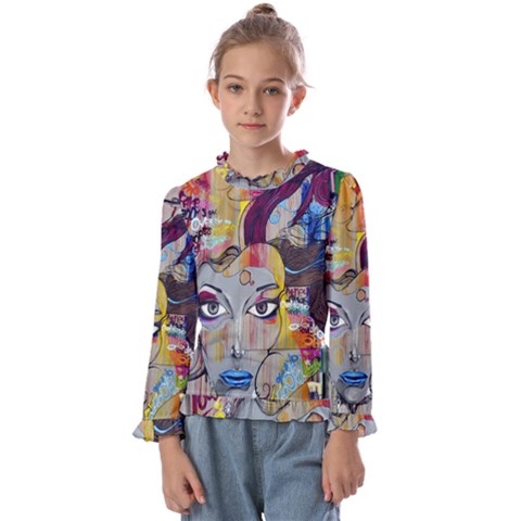 Graffiti Mural Street Art Painting Kids  Frill Detail T-shirt by Ket1n9