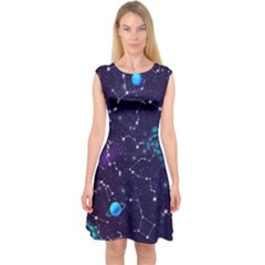 Realistic Night Sky Poster With Constellations Capsleeve Midi Dress