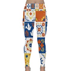Mexican Talavera Pattern Ceramic Tiles With Flower Leaves Bird Ornaments Traditional Majolica Style Lightweight Velour Classic Yoga Leggings by Ket1n9